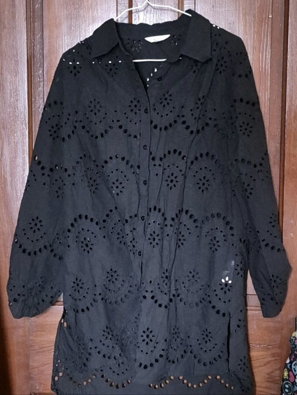 Adiva Black Eyelet Blouse Large
